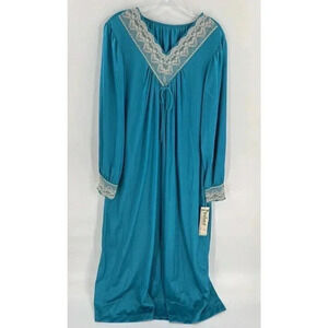 Vintage Pinehurst New With Tags Aqua Blue Lace Nightgown Large USA Cottagecore